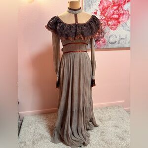 Gunne Sax Brown and Grey Long Sleeve Dress Vintage